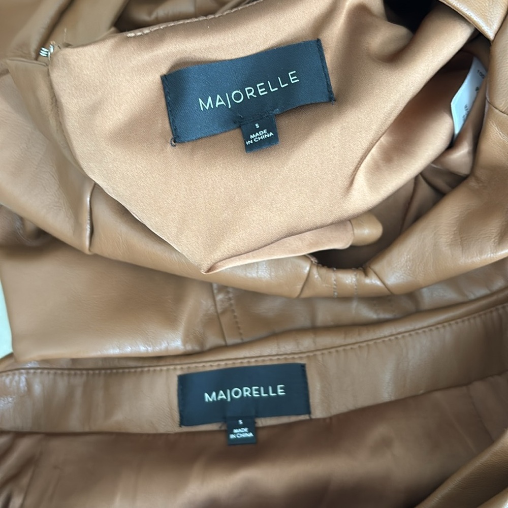MAJORELLE Revolve Faux Leather Camel Brown Skirt & Crop Top Set Small - Picture 8 of 12